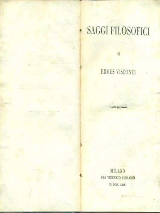 Saggi filosofici - Ermes Visconti - copertina