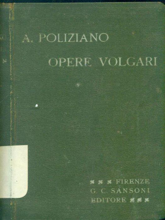 Opere volgari - Angelo Poliziano - copertina
