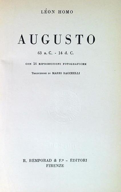 Augusto 63 a.C. - 14 d.C - Léon Homo - copertina