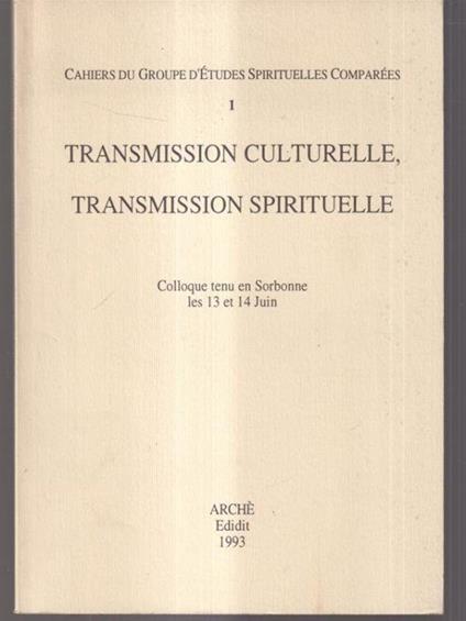 Transmission culturelle, transmission spirituelle - copertina