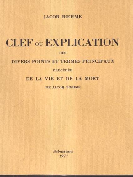 Clef ou explication - Jacob Boehme - copertina