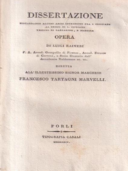 Dissertazione riguardante abusi introdotti cristiani al tempo di S. Cipriano - Luigi Ranieri - copertina