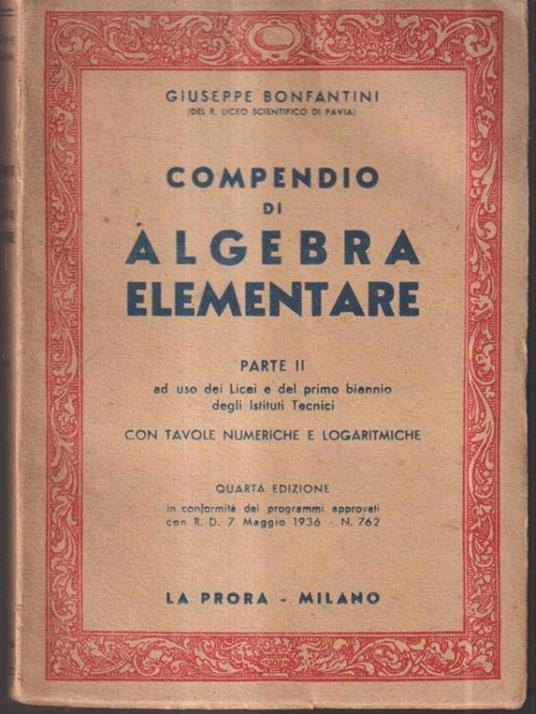 Compendio di algebra elementare. Parte II - Giuseppe Bonfanti - copertina