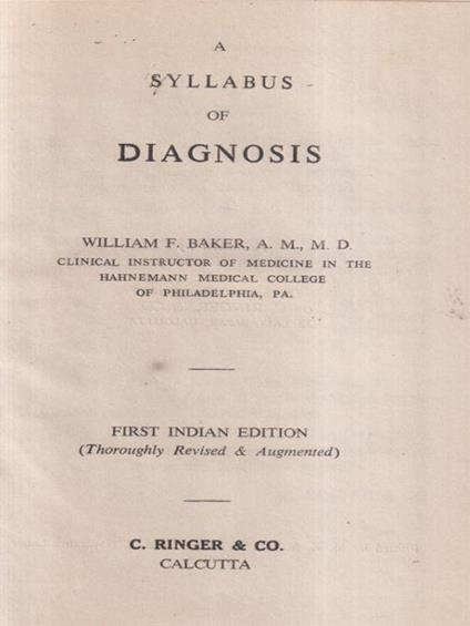 A Syllabus of diagnosis - William Baker - copertina