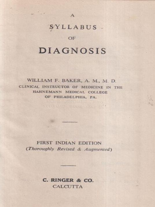 A Syllabus of diagnosis - William Baker - copertina