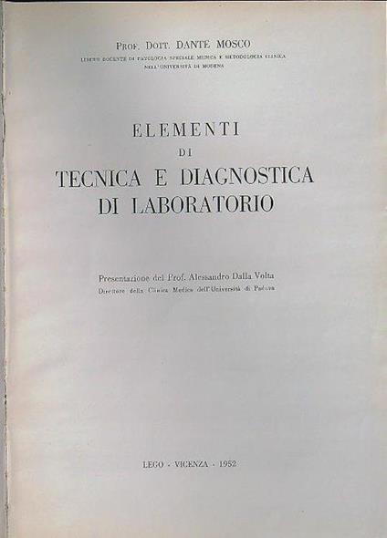 Elementi di tecnica e diagnostica di laboratorio - Dante Mosco - copertina