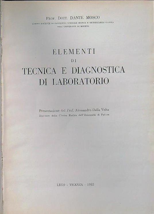 Elementi di tecnica e diagnostica di laboratorio - Dante Mosco - copertina