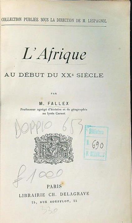 L' Afrique au debut du XX siecle - M. Fallex - copertina