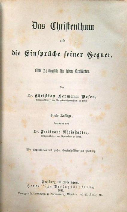 Das Christenthum und die Einsprüche seiner Gegner - Christian Hermann Bosen - copertina