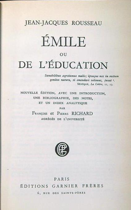 Emile ou de l'education - Jean-Jacques Rousseau - copertina