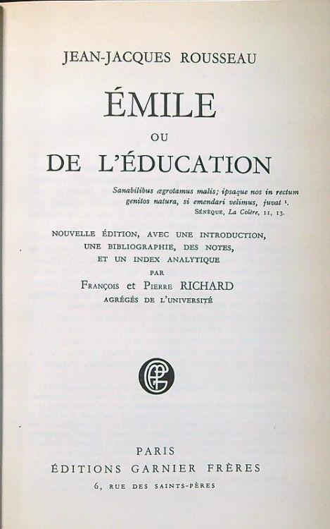 Emile ou de l'education - Jean-Jacques Rousseau - copertina