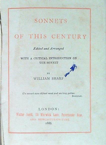 Sonnets of this century - William Sharpe - copertina
