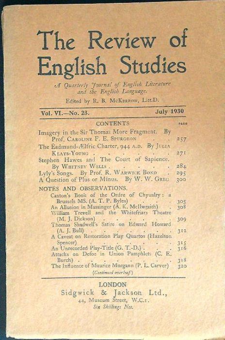 The  review of English studies Vol VI No, 23 / July 1930 - copertina