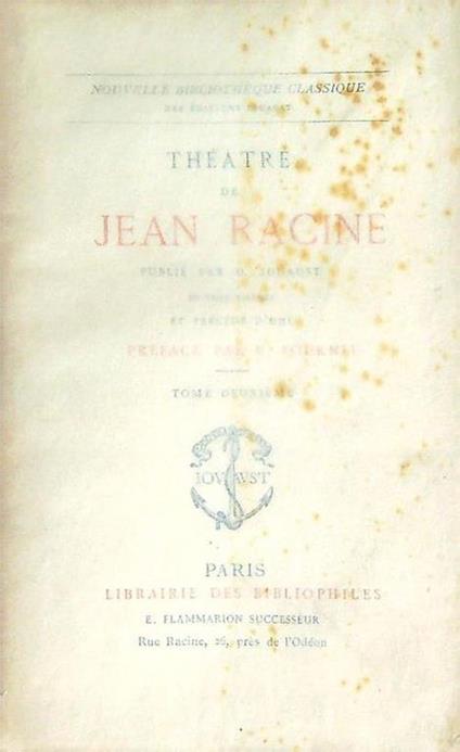 Theatre de Jean Racine tome deuxieme - V. Fournel - copertina