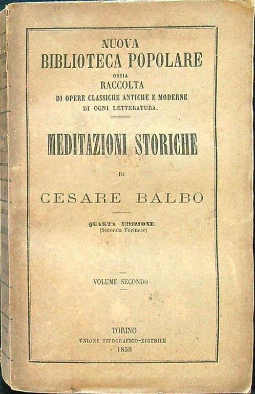 Meditazioni storiche volume secondo - Cesare Balbo - copertina