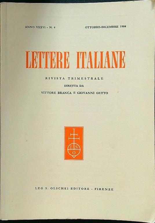 Lettere italiane - Anno XXXVI - N. 4 - ottobre-dicembre 1984 - copertina