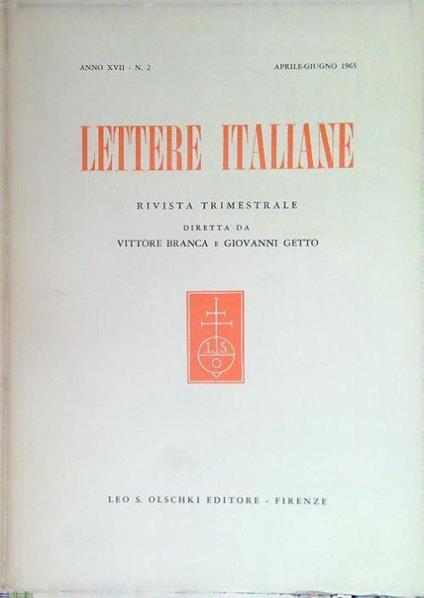 Lettere italiane - Anno XVII - N. 2 - Aprile Giugno 1965 - copertina