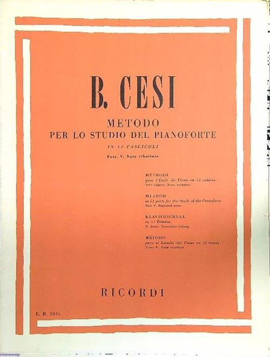 Cesi. Metodo per lo studio del pianoforte (Fasc. V) - Beniamino Cesi - copertina