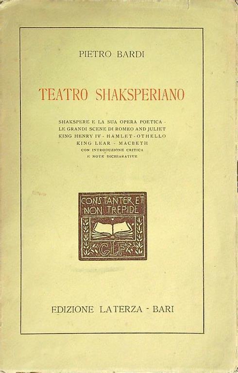 Teatro shaksperiano - Pietro Bardi - copertina