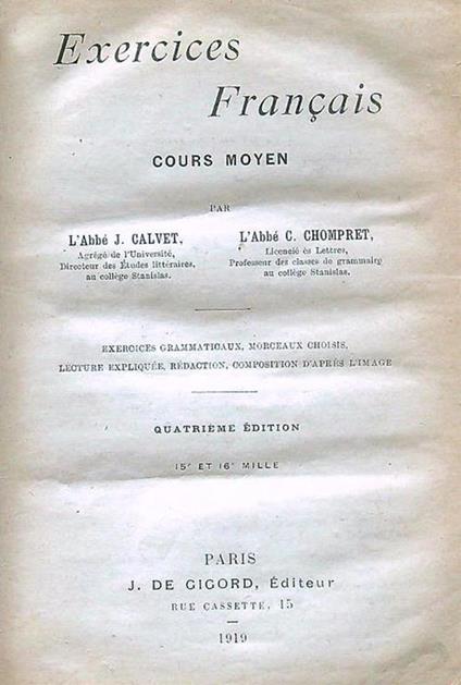 Exercices francais cours moyen - Jean Calvet - copertina