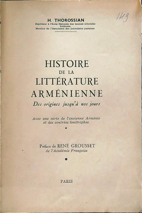 Histoire de la litterature armenienne - copertina