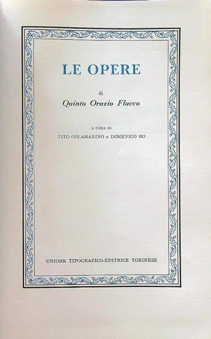 Le opere - Q. Flacco Orazio - copertina