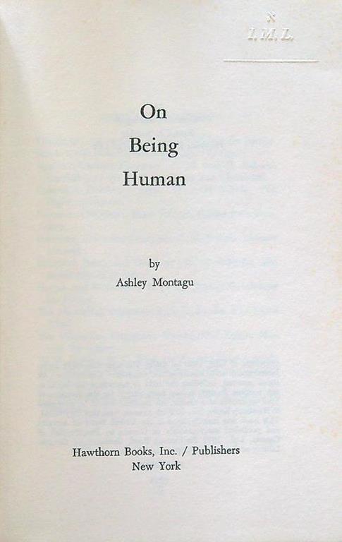 On being human - Ashley Montagu - copertina