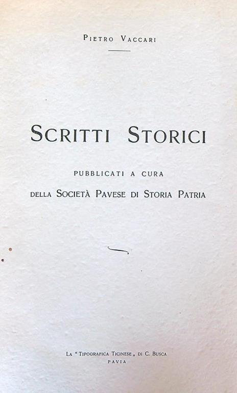 Scritti storici - Pietro Vaccari - copertina