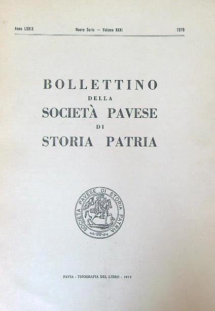 Bollettino della società pavese di storia patria Vol XXXI/1979 - copertina