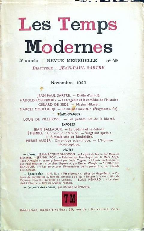 Les Temps Modernes - n. 49/Novembre 1949 - copertina