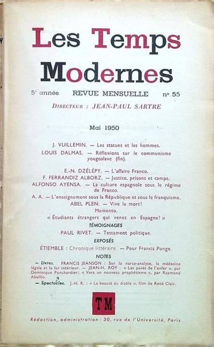 Les Temps Modernes - n. 55/Mai 1950 - copertina