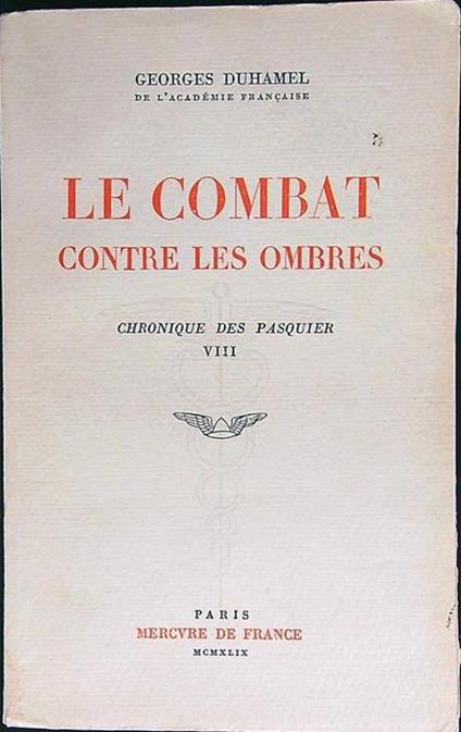 Le Combat contre les Ombres - Georges Duhamel - copertina