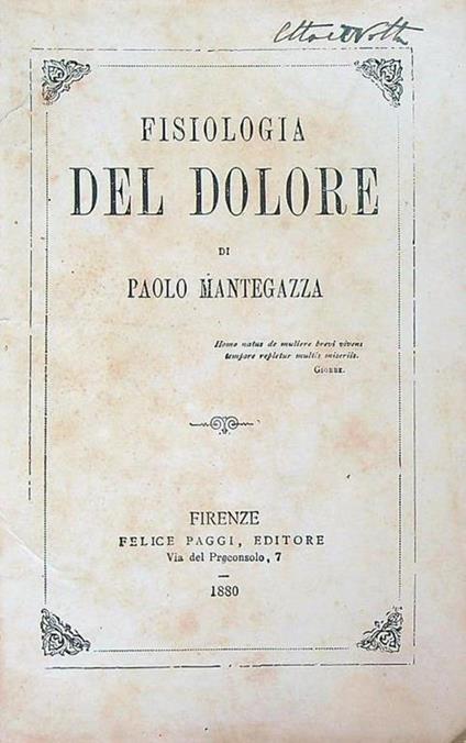 Fisiologia del dolore - Paolo Mantegazza - copertina