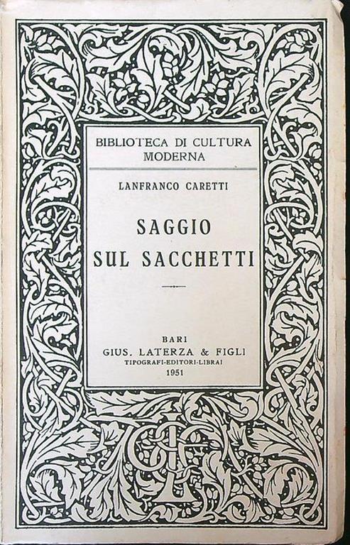 Saggio sul sacchetti - Lanfranco Caretti - copertina