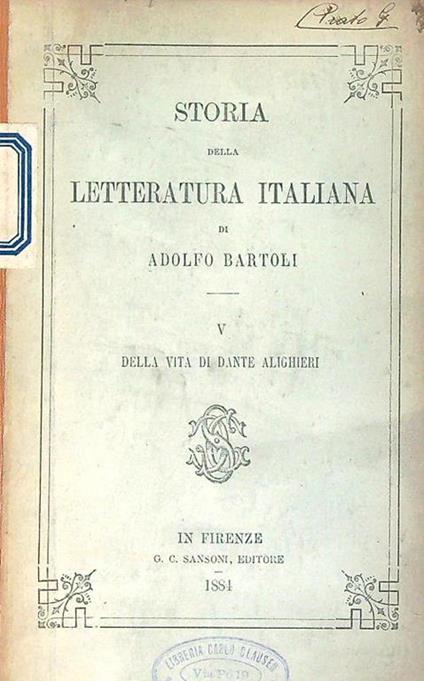 Storia della letteratura italiana. V - Adolfo Bartoli - copertina