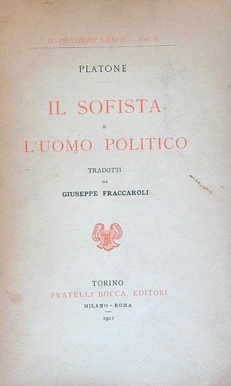 Il sofista e l'uomo politico - Platone - copertina