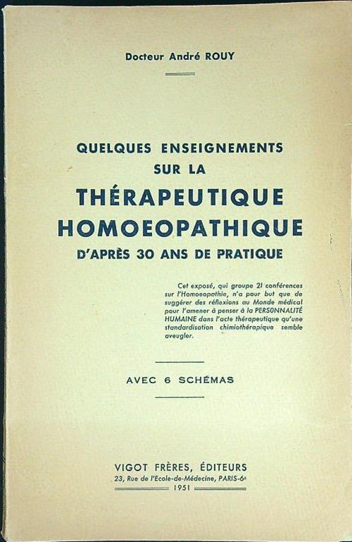 Quelques enseignements sur la therapeutique homoepathique - copertina