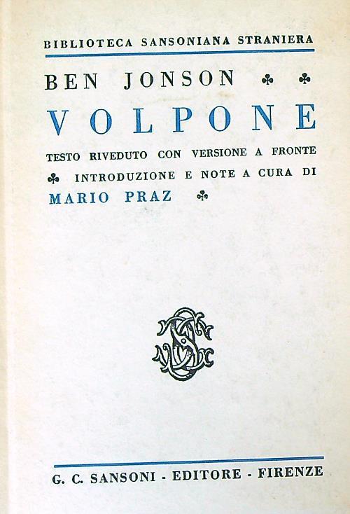 Volpone - Ben Jonson - copertina