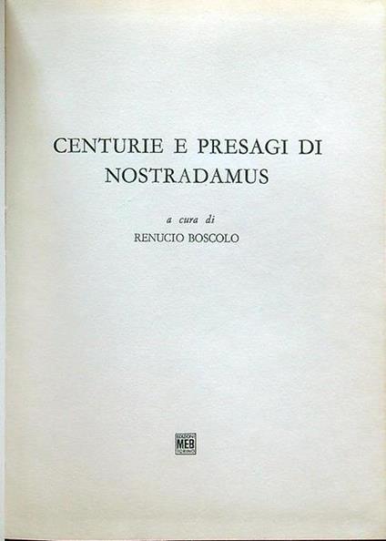 Centurie e presagi di Nostradamus - Renucio Boscolo - copertina