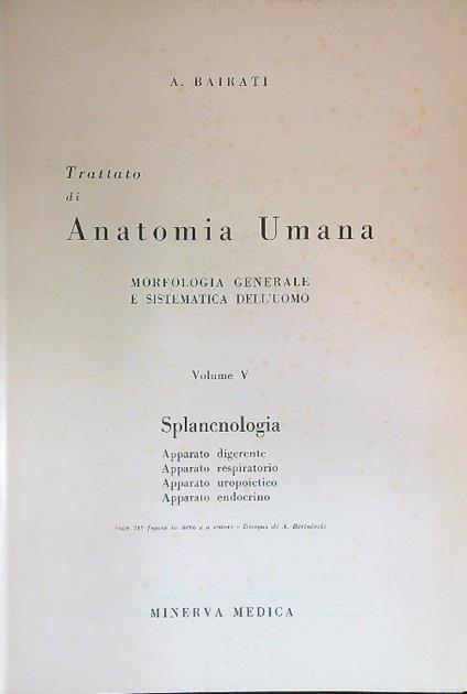 Anatomia umana Vol V Splancnologia - Angelo Bairati - copertina