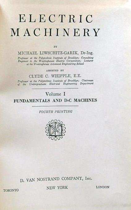 Electric machinery volume I Fundamentals and D-C Machines - copertina