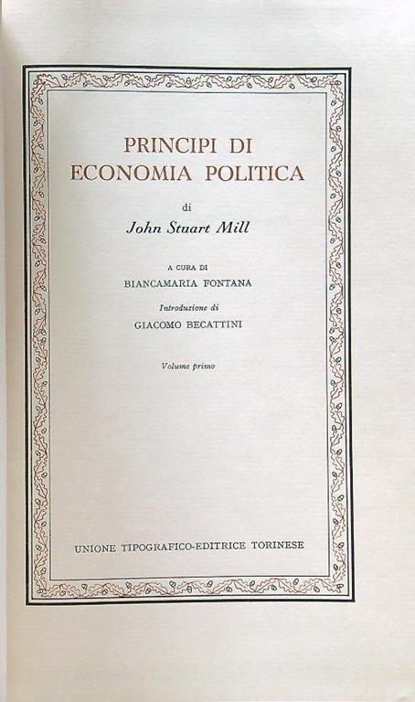 Principi di economia politica vol I - Stuart Mill - copertina