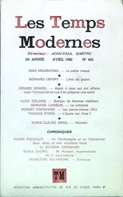 Les Temps Modernes - N. 405/Avril 1980 - copertina