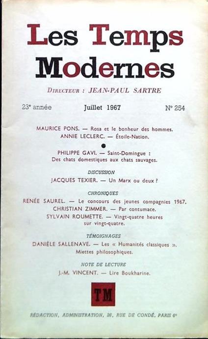 Les Temps Modernes - N. 254/Juillet 1967 - copertina