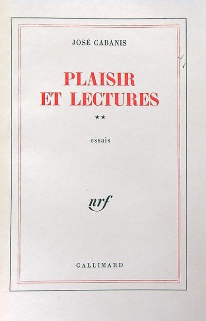 Plaisir et lectures 2 - José Cabanis - copertina