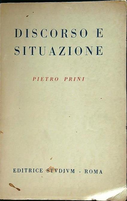 Discorso e situazione - Pietro Prini - copertina