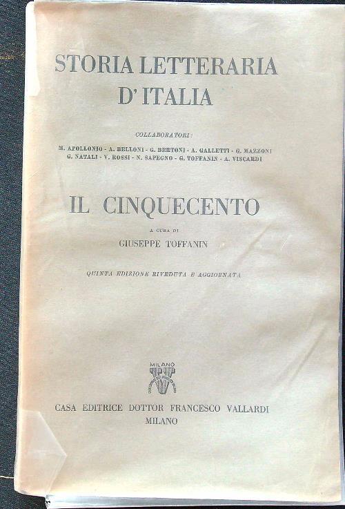 Il cinquecento - Giuseppe Toffanin - copertina