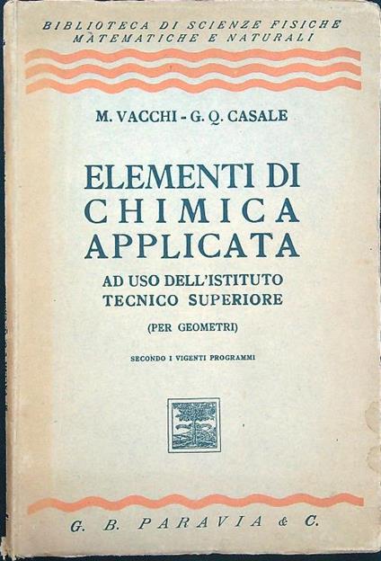 Elementi di chimica applicata - M. Vacchi - copertina