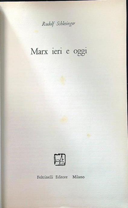 Marx ieri e oggi - Rudolf Schlesinger - copertina