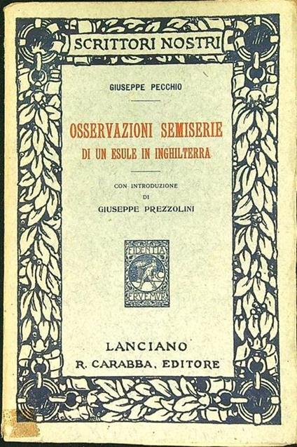 Osservazioni semiserie di un esule in Inghilterra - Giuseppe Pecchio - copertina